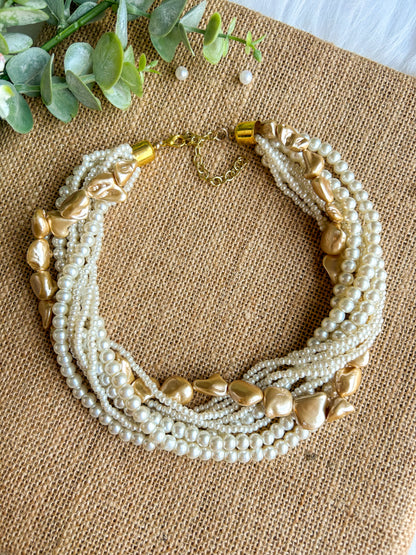 Celeste Pearl Handmade Necklace + Earrings Set - Golden