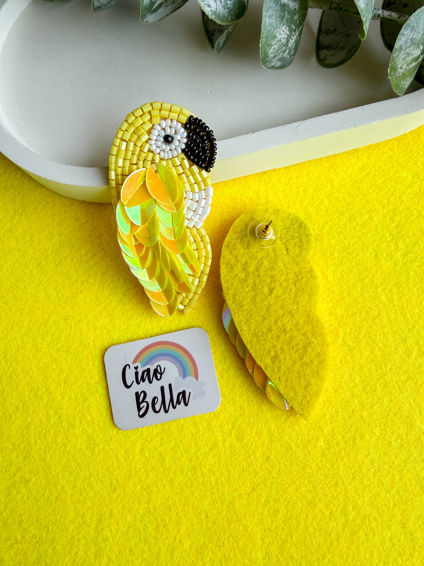 Sunny Yellow Parrot Handmade Beaded Bird Earrings