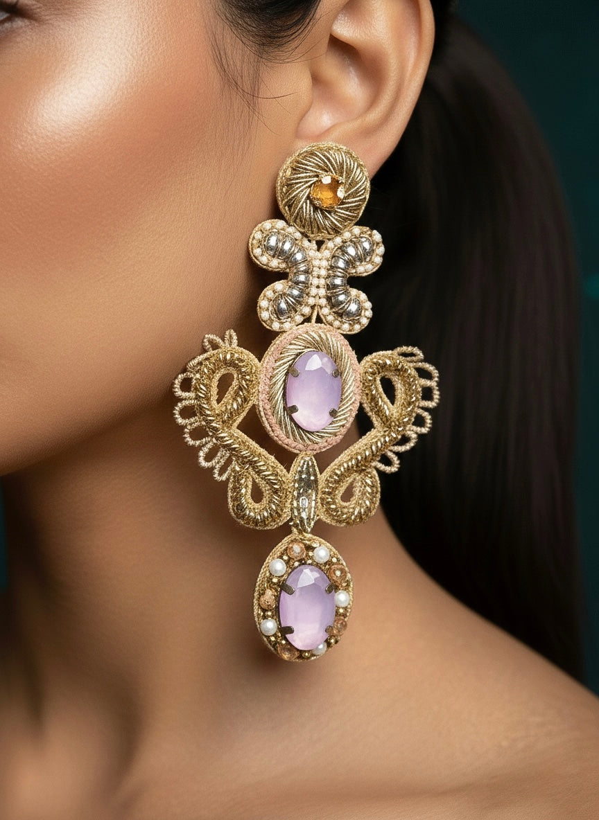 Aashna Blush Pink Handmade Beaded Statement Earrings