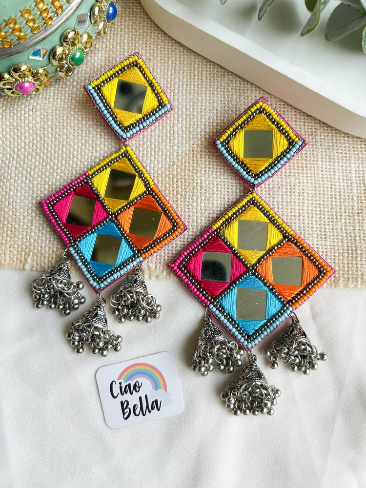 Rangrez Mirror Handmade Beaded Jhumka Earrings