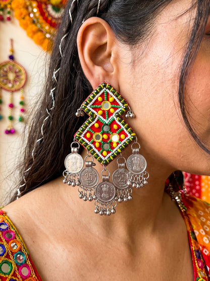 Chaukor Mirror Handmade Beaded Earrings