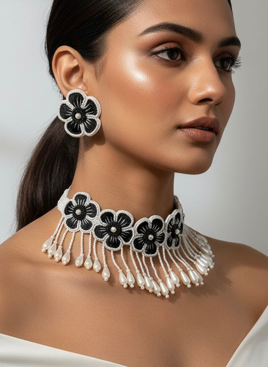 Twilight Blossom Handmade Choker Necklace + Earrings Set