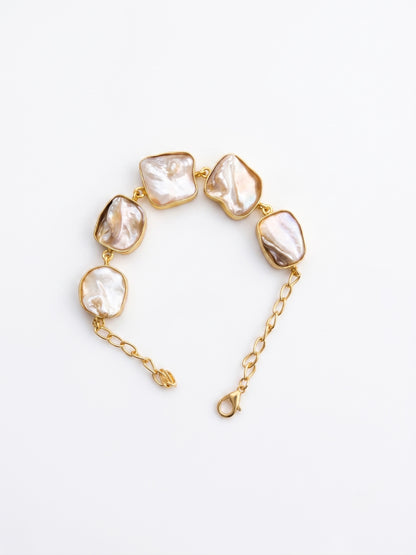 Roohi Mother of Pearl Handmade Brass Bracelet