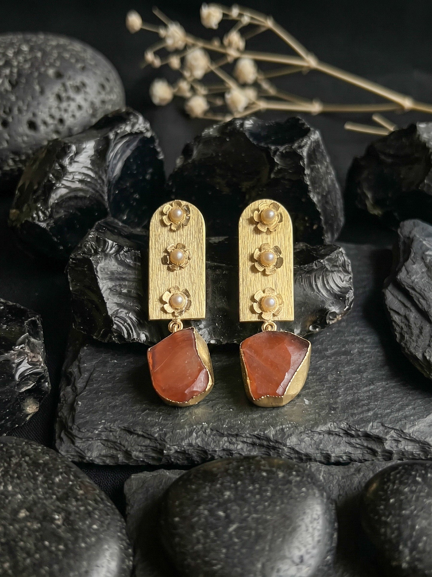 Flora Royale – Coral Handmade Brass Earrings