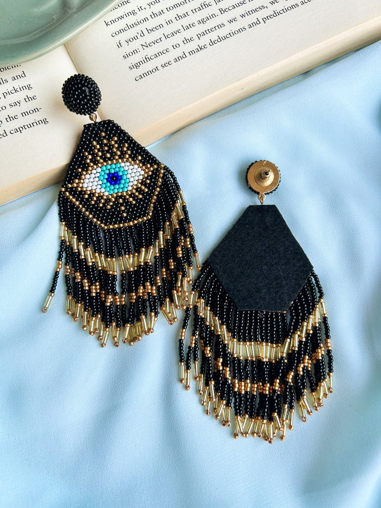 Nazarbattu Evil Eye Handmade Beaded Tassel Earrings