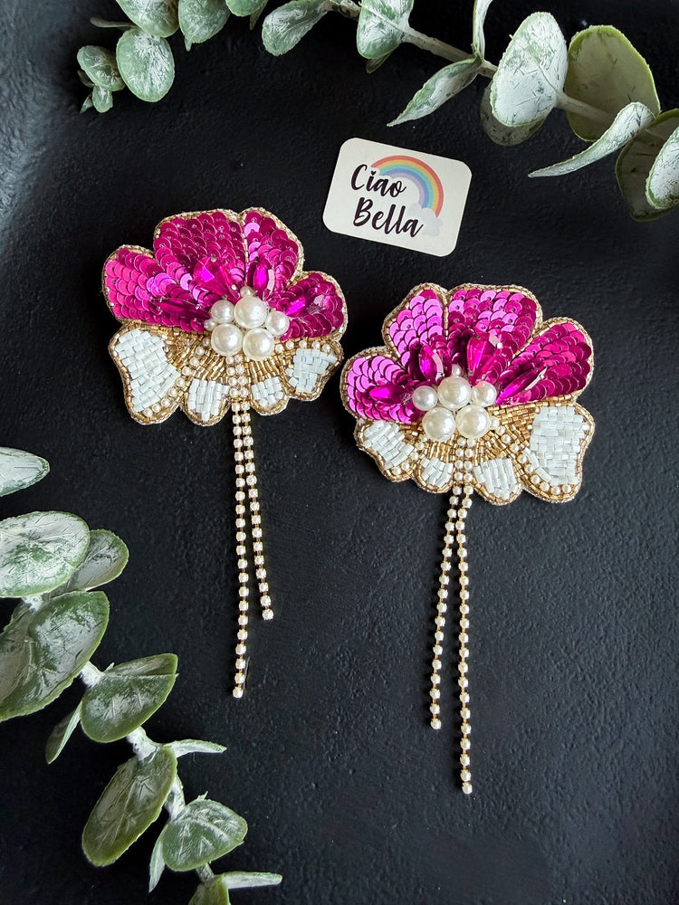 Floral Fiesta Pink Handmade Beaded Flower Earrings