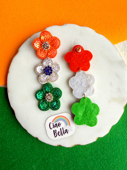 Tiranga Blossom Flower Handmade Tricolour Beaded Earrings
