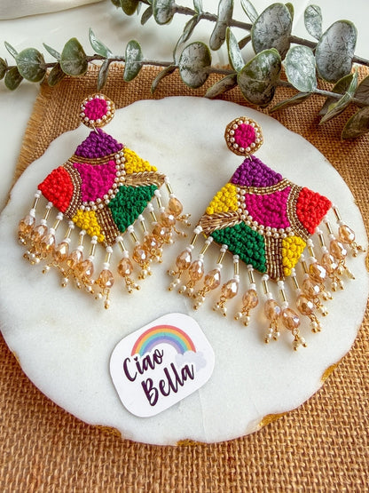 Rainbow Rangoli Handmade Beaded Earrings