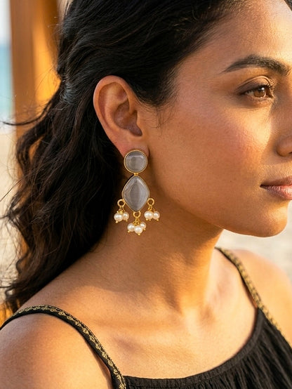 Gem Drop – Grey Handmade Brass Earrings