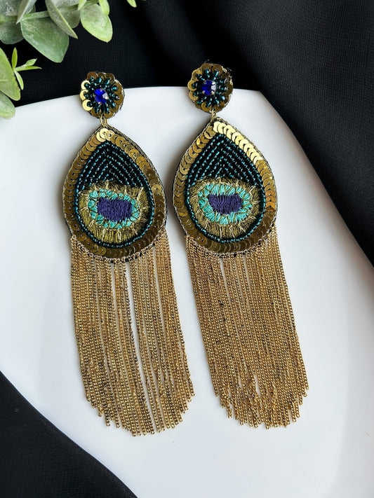 Mayuri Peacock Handmade Beaded Tassel Earrings