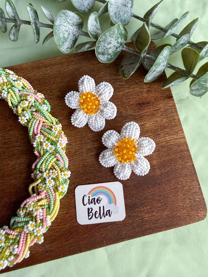 Luxe Flora Green Pink Yellow Handmade Beaded Necklace + Earrings Set