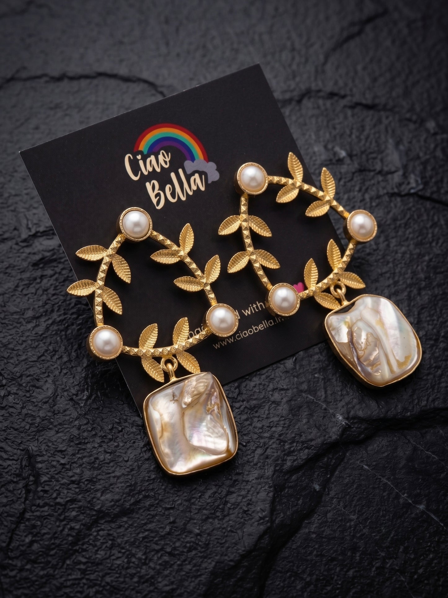 Olivia Mother of Pearl Drop Handmade Brass Earrings