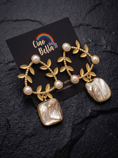 Olivia Mother of Pearl Drop Handmade Brass Earrings