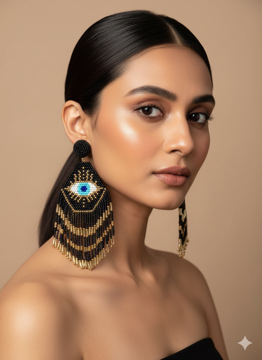 Nazarbattu Evil Eye Handmade Beaded Tassel Earrings