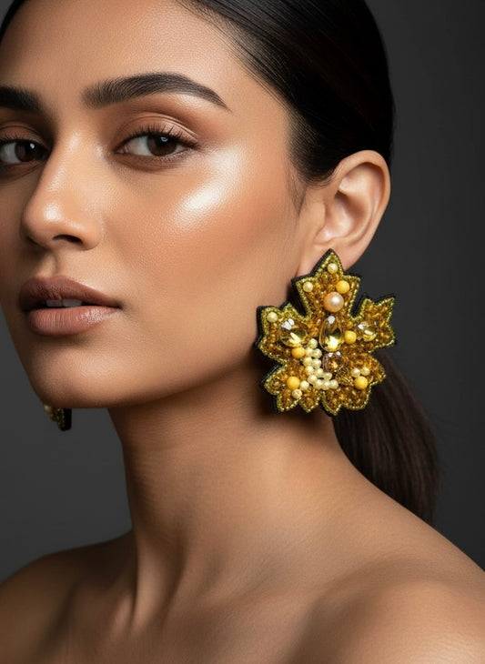Golden Autumn Leaf Handmade Beaded Earrings