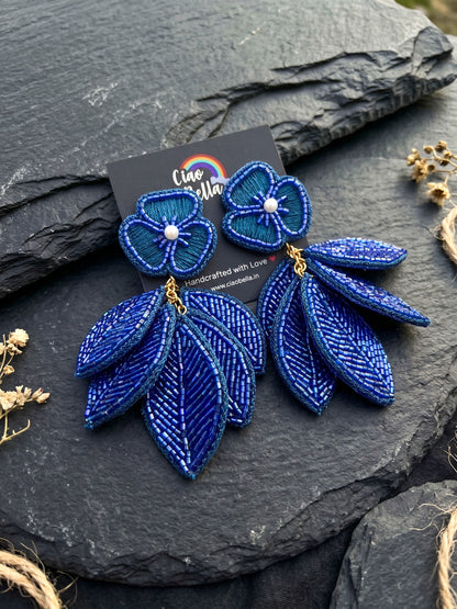 Luxe Leafy Affair Midnight Blue Handmade Beaded Earrings