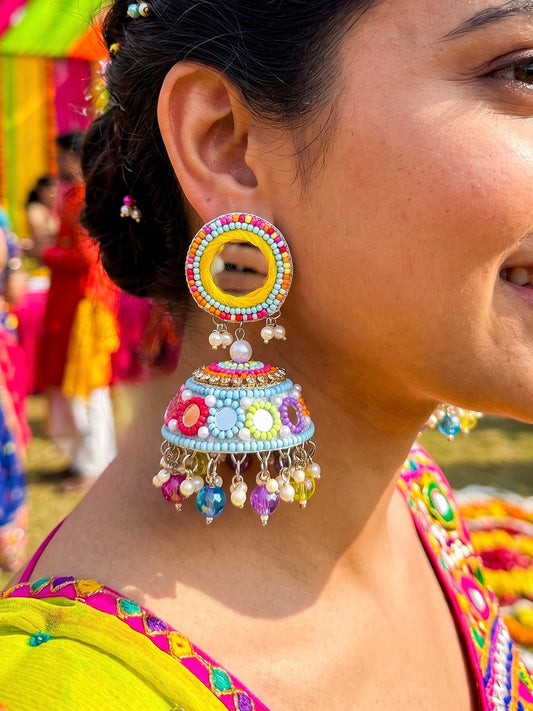 Mastani Mirror Handmade Beaded Jhumka Earrings