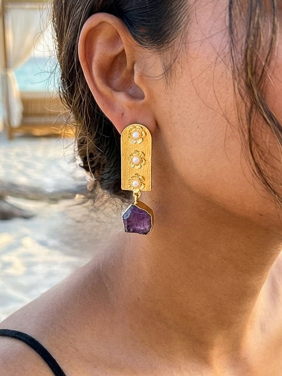 Flora Royale – Amethyst Handmade Brass Earrings
