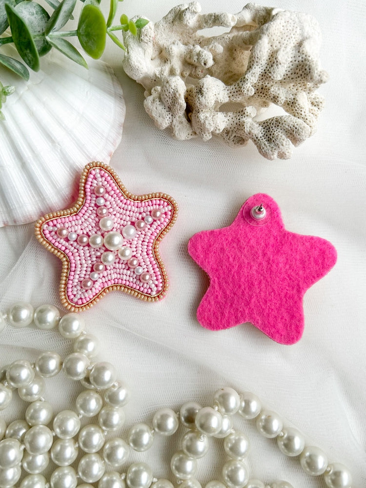 Blushy Starfish Handmade Beaded Earrings