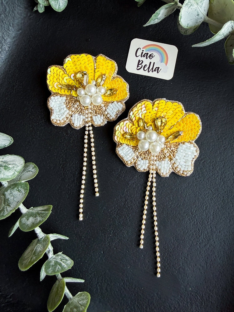 Floral Fiesta Yellow Handmade Beaded Flower Earrings