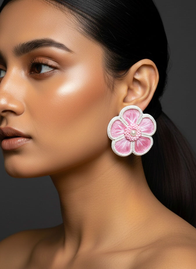 Blush Pink Blossom Handmade Beaded Earrings