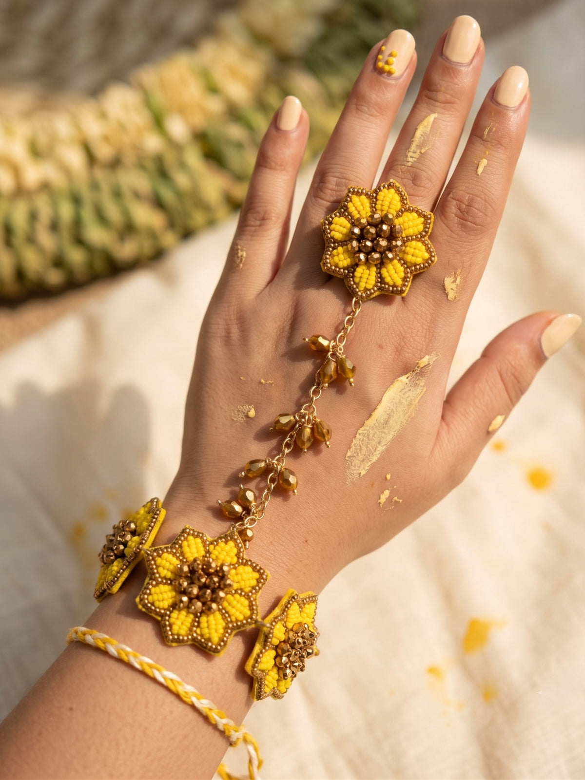 Sunflower Handmade Beaded Hathphool (Single Hand)