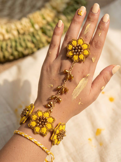 Sunflower Handmade Beaded Hathphool (Single Hand)