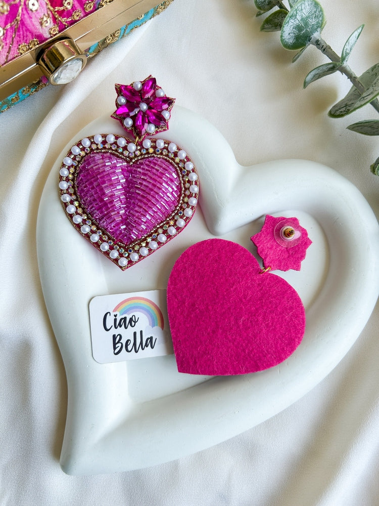 Ishqiya Pink Heart Drop Handmade Beaded Earrings