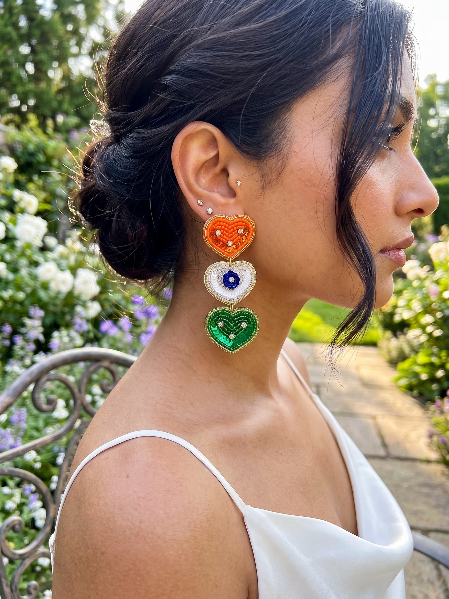 Heart of India Handmade Tricolour Beaded Earrings