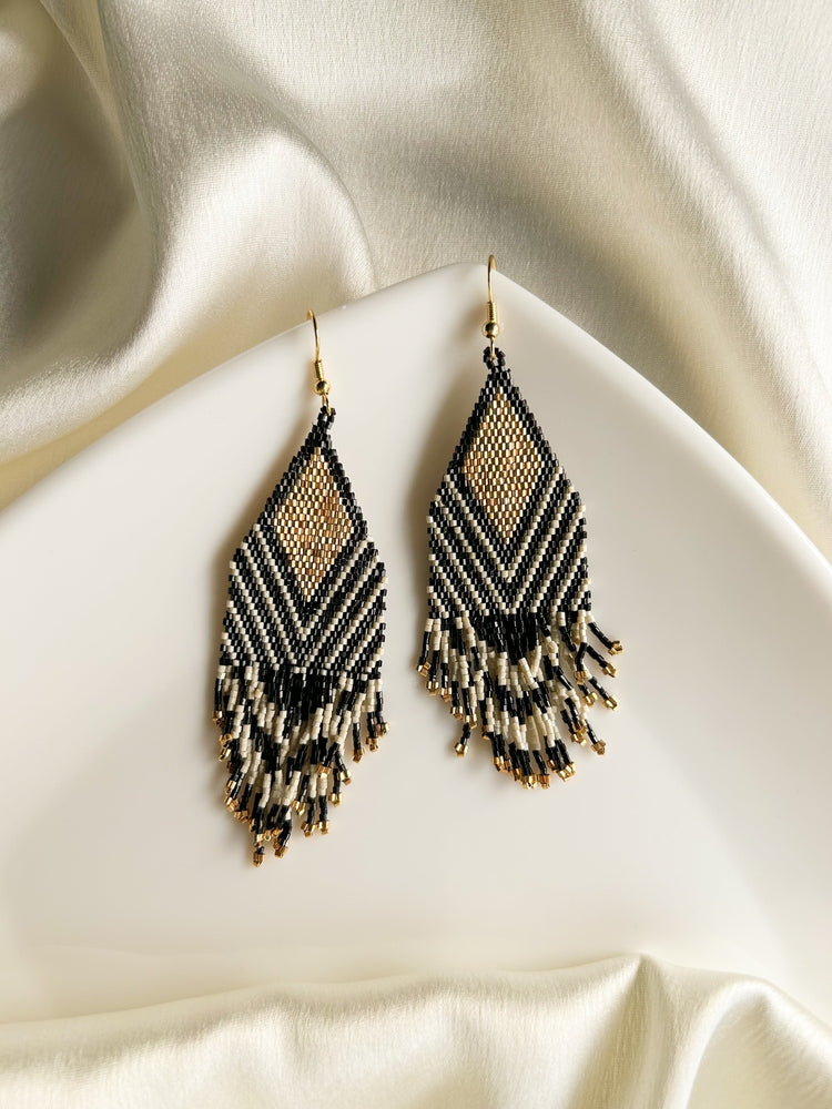 Golden Diamond Handmade Beaded Earrings