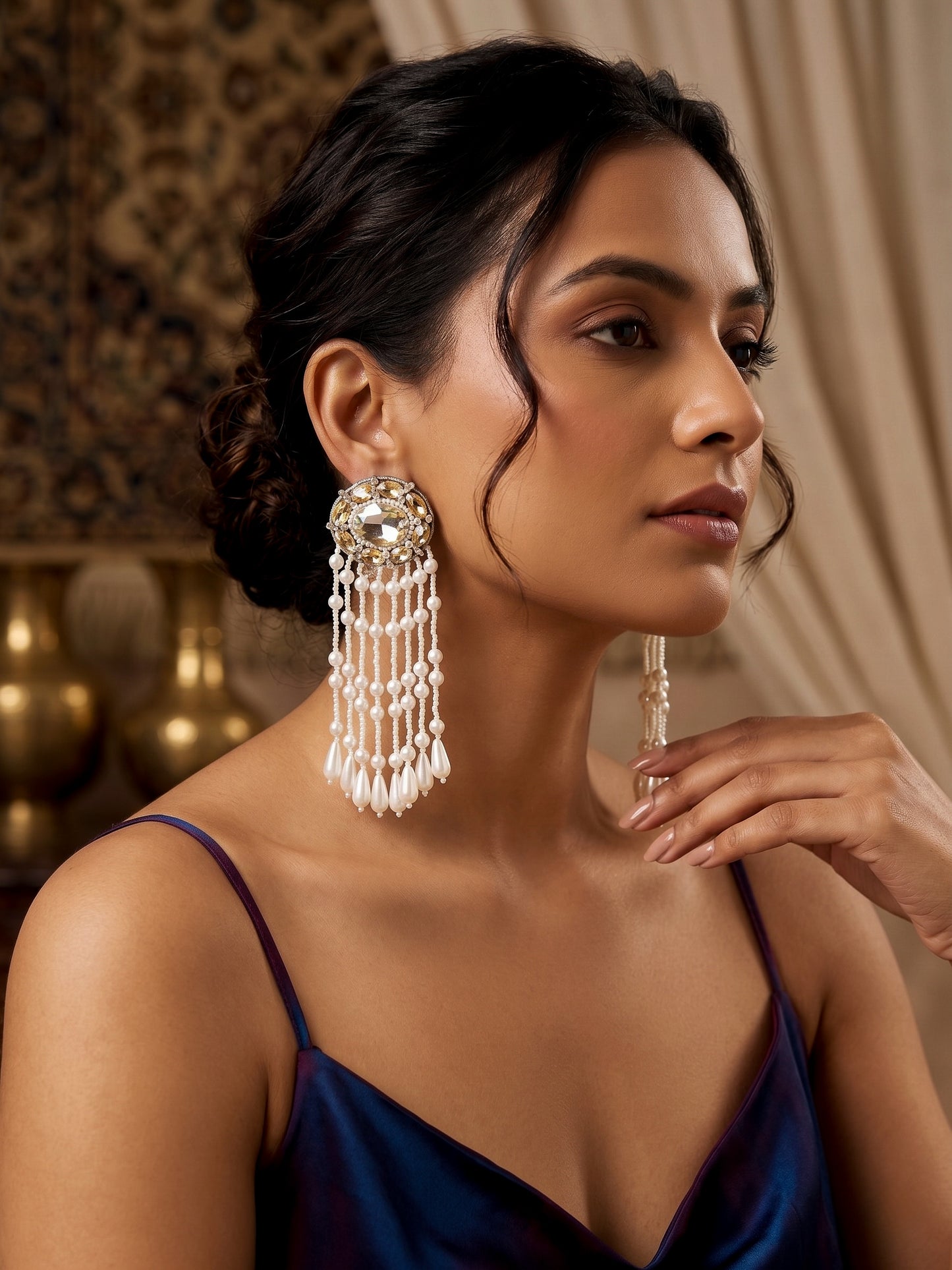 Taara Handmade Beaded Pearl Tassel Earrings