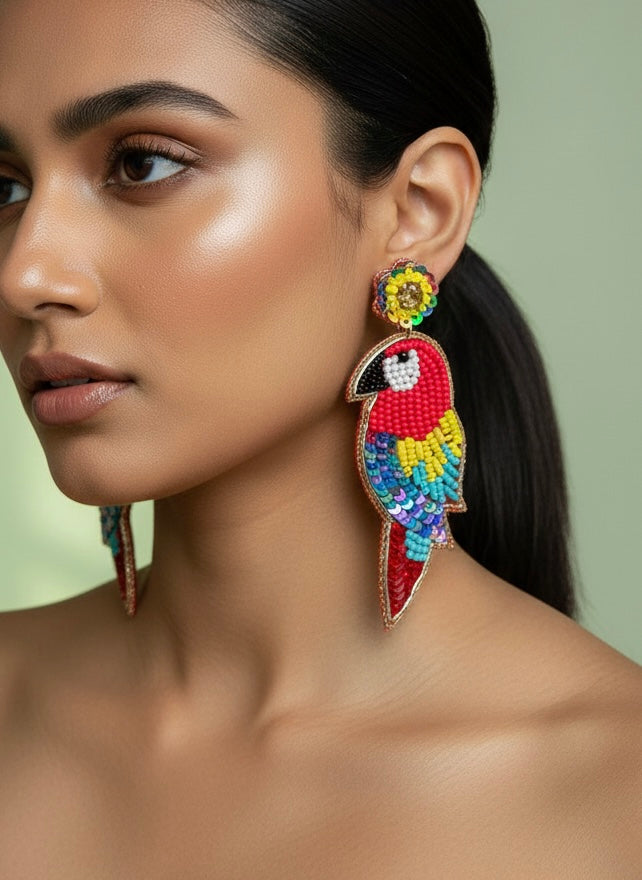 Macaw Handmade Beaded Bird Earrings