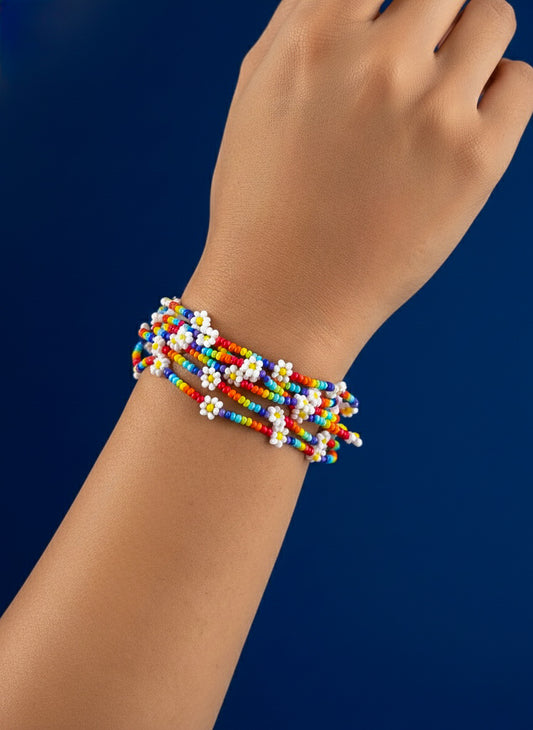 Spring Bloom Rainbow Daisy Handmade Beaded Bracelet