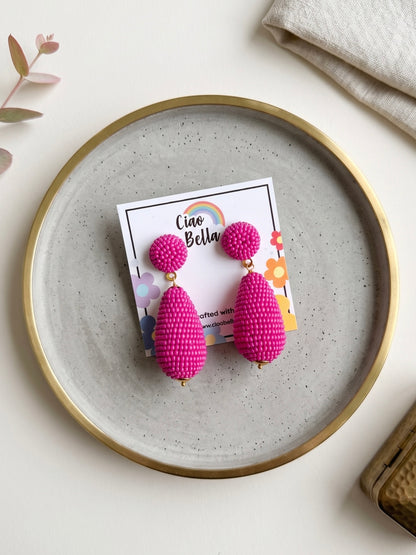 Fuchsia Pink Drop Handmade Beaded Earrings