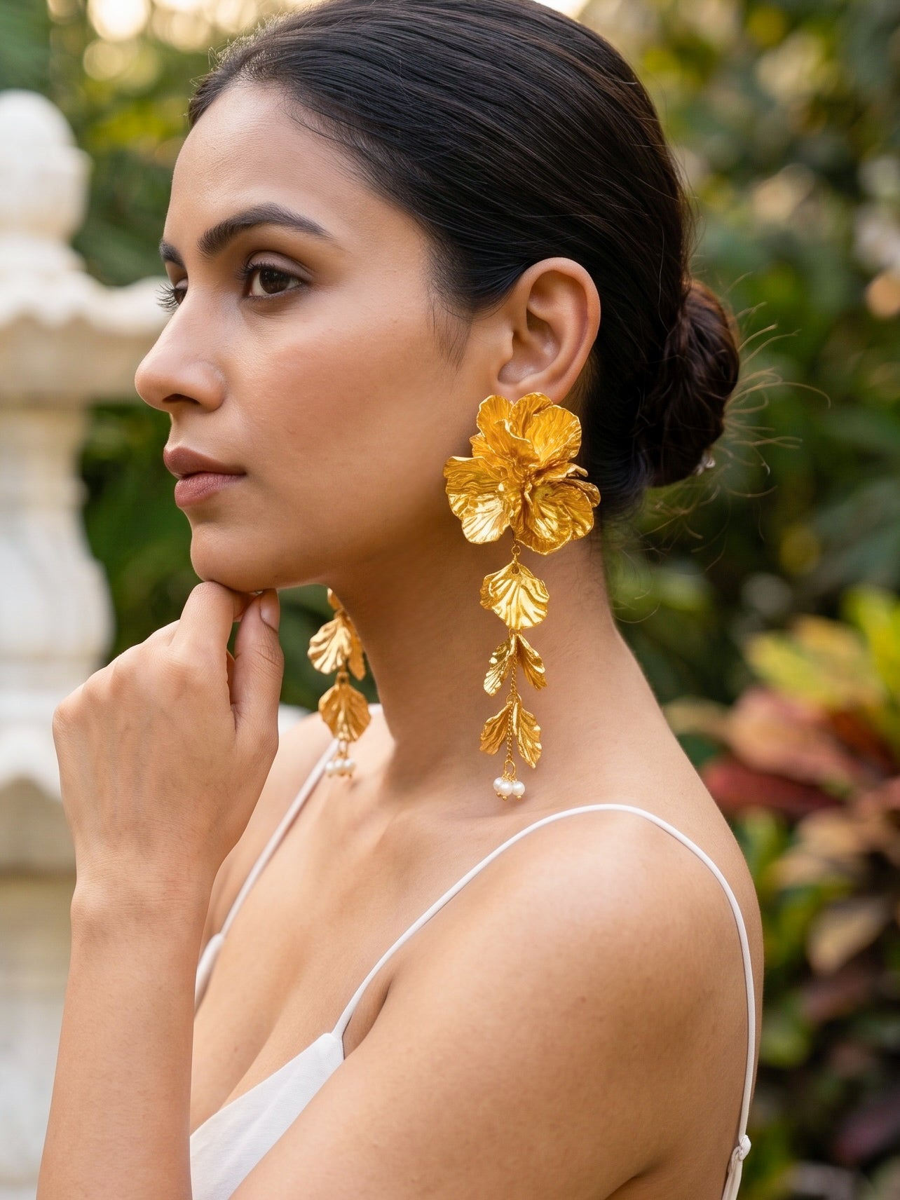 Aurelia Flower Gold Statement Handmade Beaded Earrings