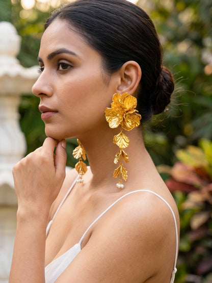 Aurelia Flower Gold Statement Handmade Beaded Earrings