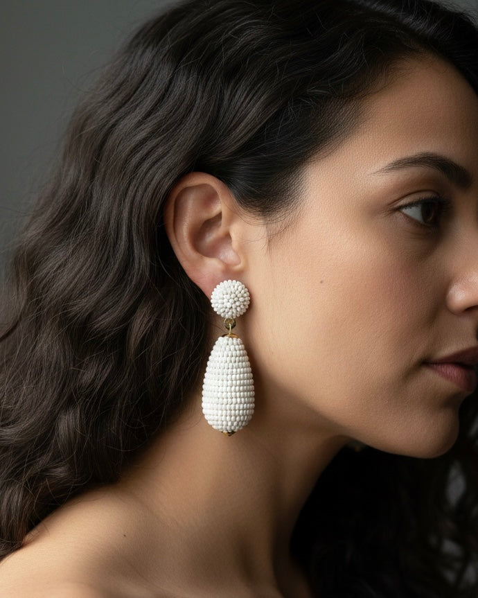 Snow White Drop Handmade Beaded Earrings