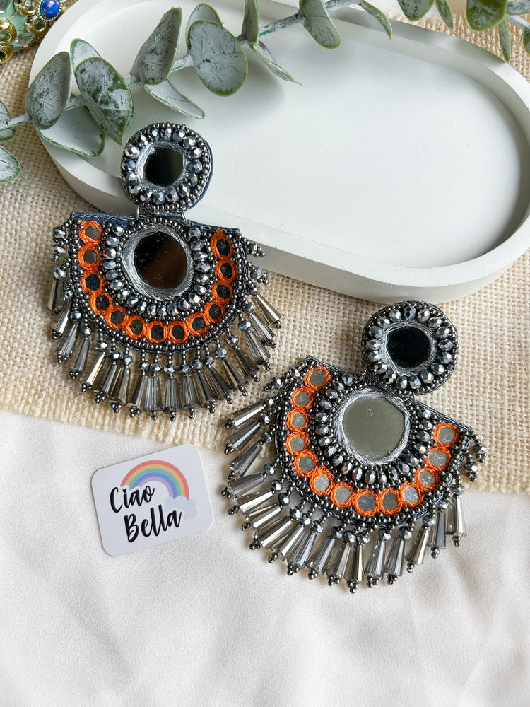 Chandrika Mirror Orange Handmade Beaded Earrings