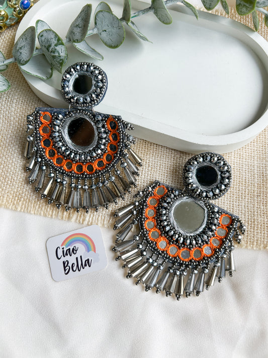 Chandrika Mirror Orange Handmade Beaded Earrings
