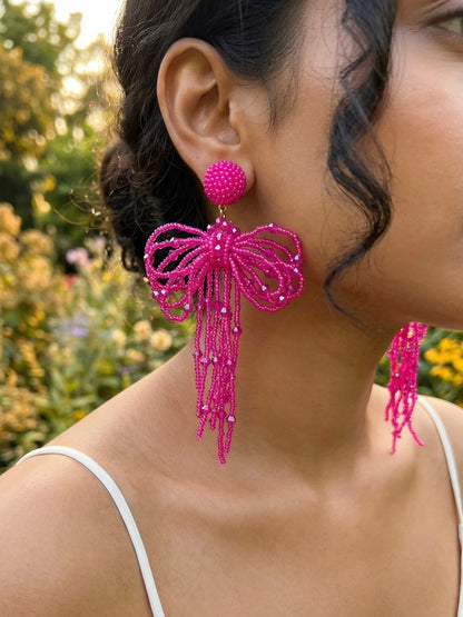 Pookie Bow (Pink) Handmade Beaded Earrings