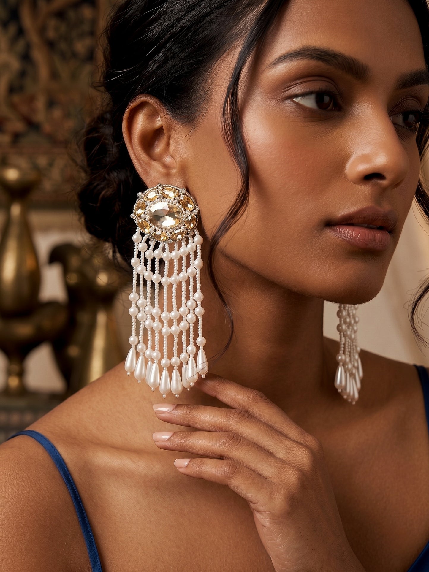 Taara Handmade Beaded Pearl Tassel Earrings