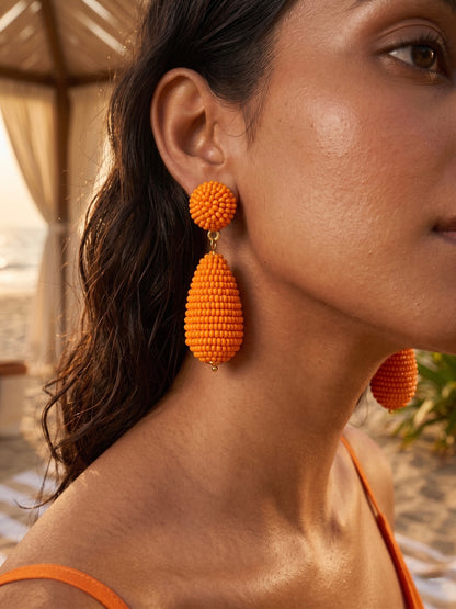 Tangerine Orange Drop Handmade Beaded Earrings
