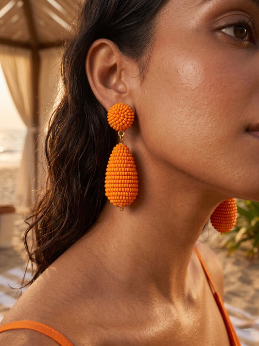 Tangerine Orange Drop Handmade Beaded Earrings