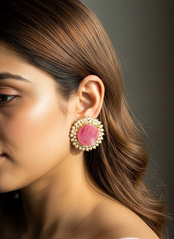 Sitara Round Stud Handmade Brass Earrings