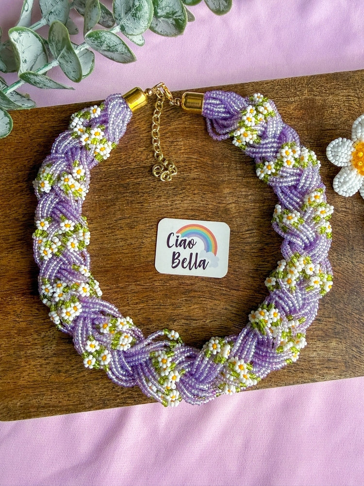 Luxe Flora Lilac Handmade Beaded Necklace + Earrings Set