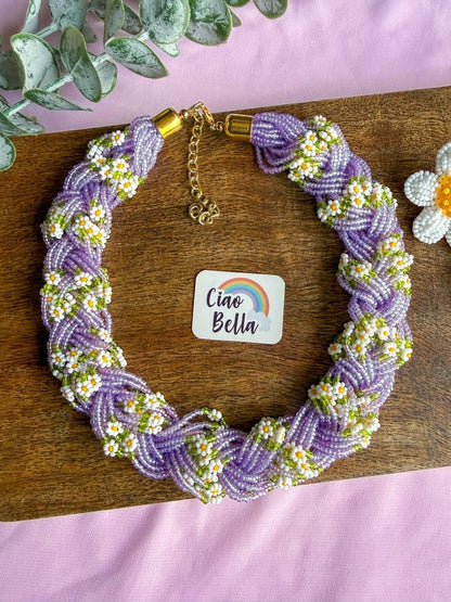 Luxe Flora Lilac Handmade Beaded Necklace + Earrings Set