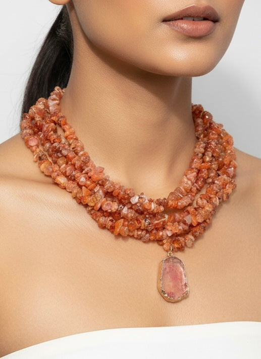 Earthy Un-Cut Stone Statement Handmade Necklace