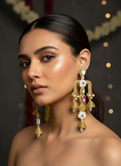 Rajwada Yellow Pink Danglers Handmade Beaded Statement Earrings