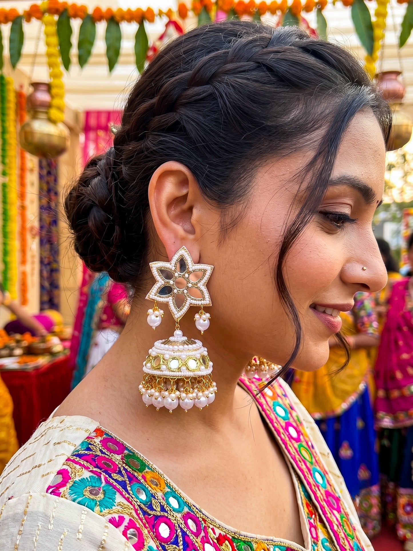 Noor Mirror Handmade Beaded Jhumka Earrings