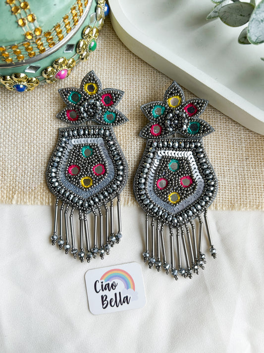 PhoolRaag Mirror Handmade Beaded Earrings